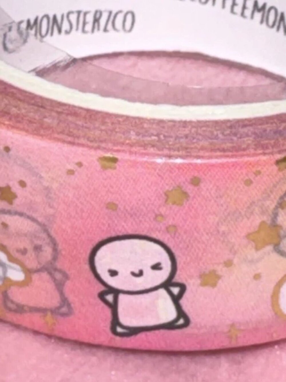 TheCoffeeMonsterzCo Muted Galaxy Pink w/ Gold Foil Washi Tape Roll 15 mm TCMC